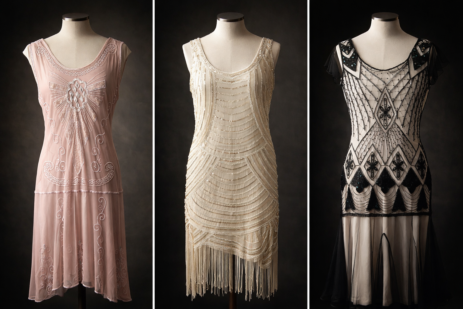 three 20's style beaded dresses