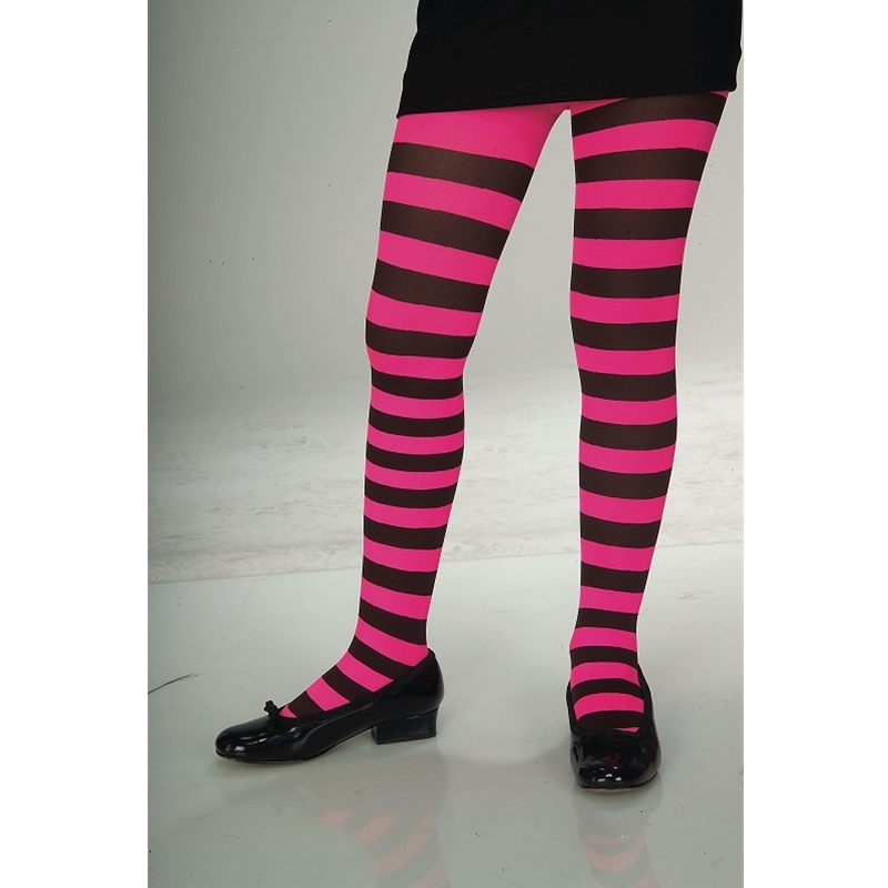 Girls' Black and Pink Striped Opaque Tights Halloween Costume Accessory,  Way to Celebrate, Size S 