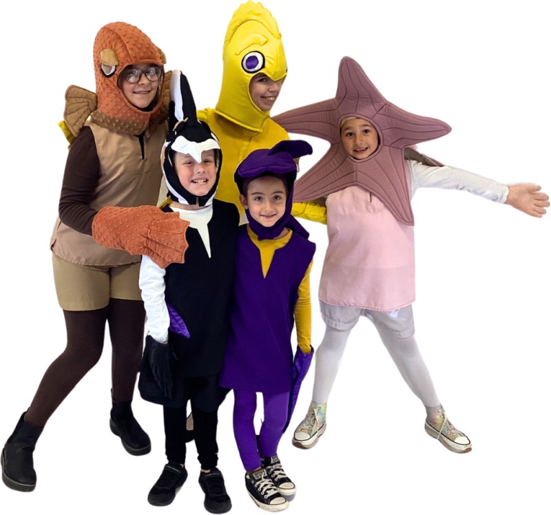 Rental Costumes for Finding Nemo Jr - Tank Gang Bloat, Guill, Bubbles, Gurgle, and Peach