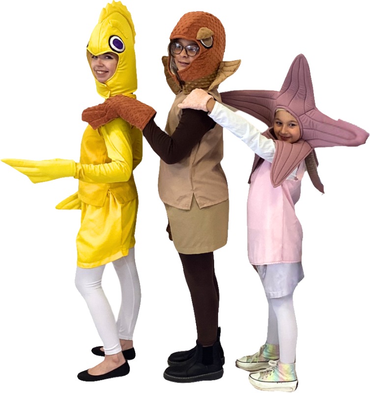 Rental Costumes for Finding Nemo Jr - Tank Gang Bubbles, Bloat, and Peach