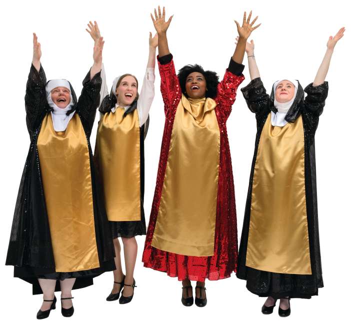 Rental Costumes for Sister Act Glitter Habits Deloris, Mary Roberts, Mary Lazurus, and Mary Patrick