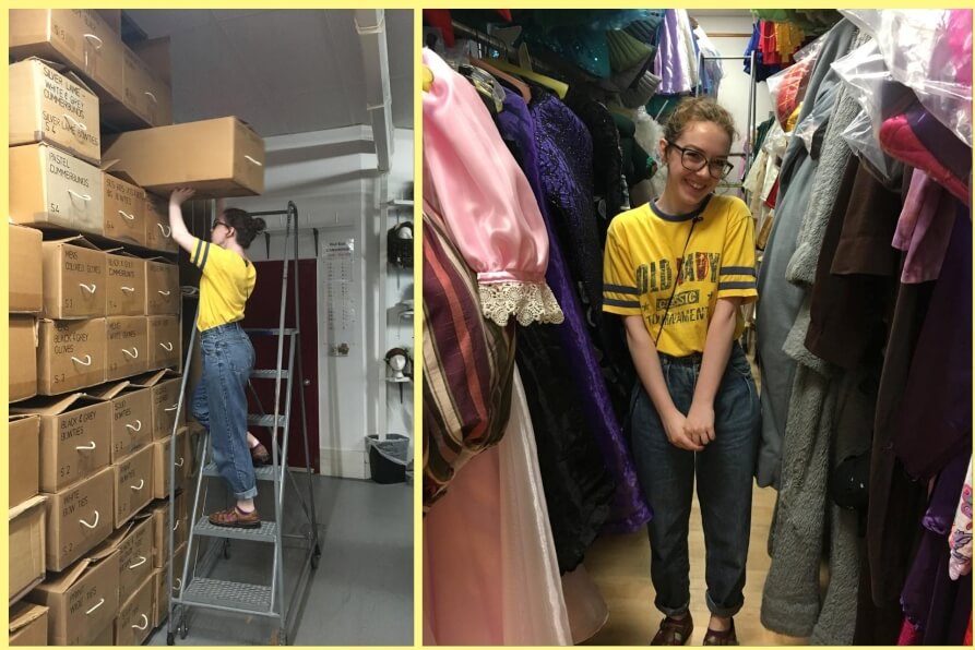Grace White International Thespian Society Intern for The Costumer exploring the vault which holds The Costumers 100,000 plus costumes