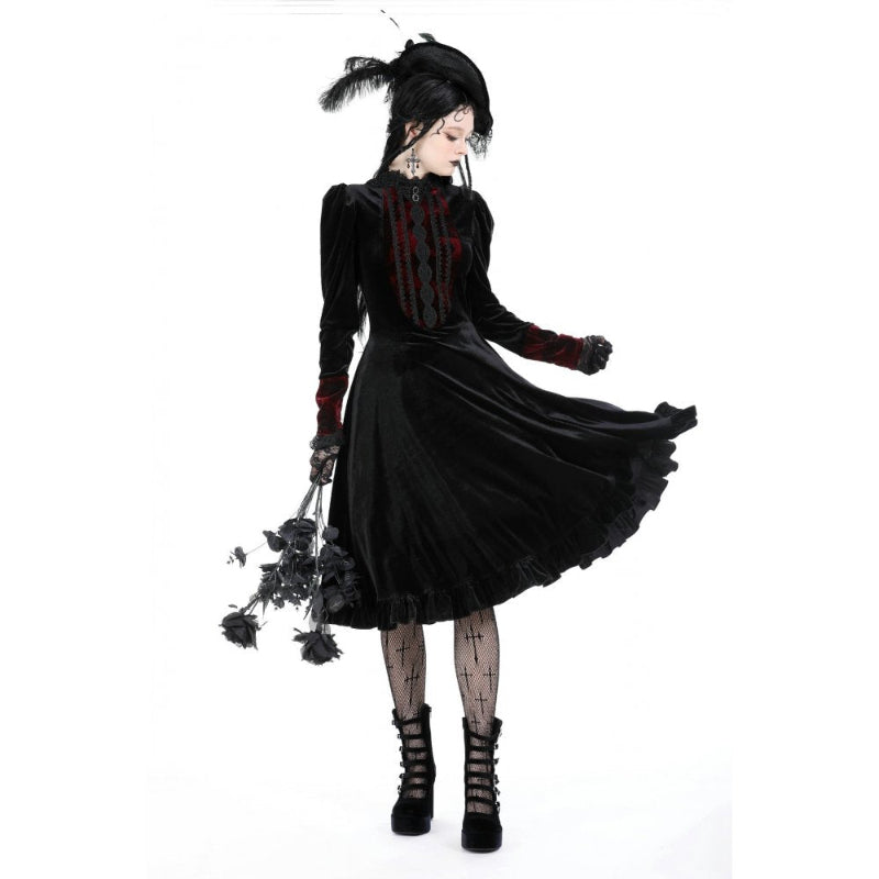 Gothic Vampire Black and Scarlet Velvet Dress Size Extra Small