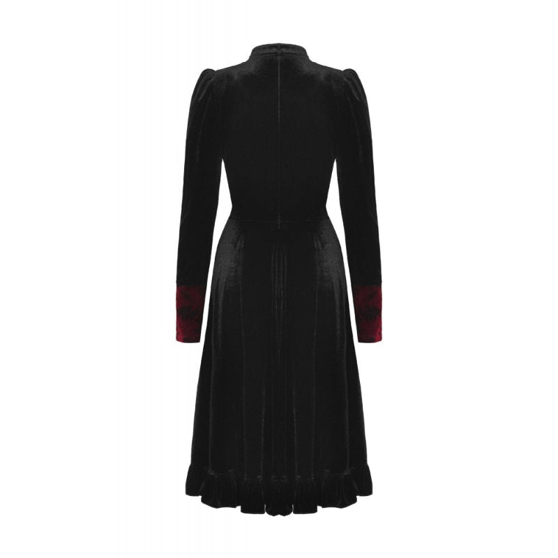 Gothic Vampire Black and Scarlet Velvet Dress Size Extra Small