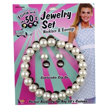 50's Pearl Necklace & Earring Set