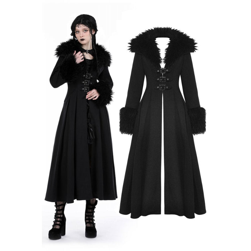Gothic Fur Neck and Sleeves Woolen MaxI Coat