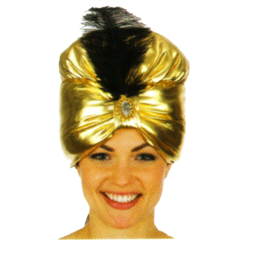 Gold Turban with Jewel and Feather