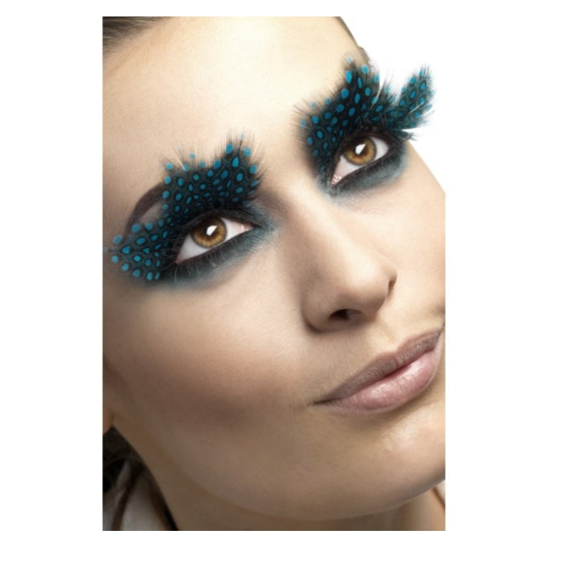 Spotted Black & Aqua Blue Feather Eyelashes
