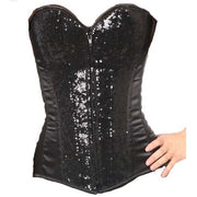 Black Sequin Front Overbust Steel Boned Corset