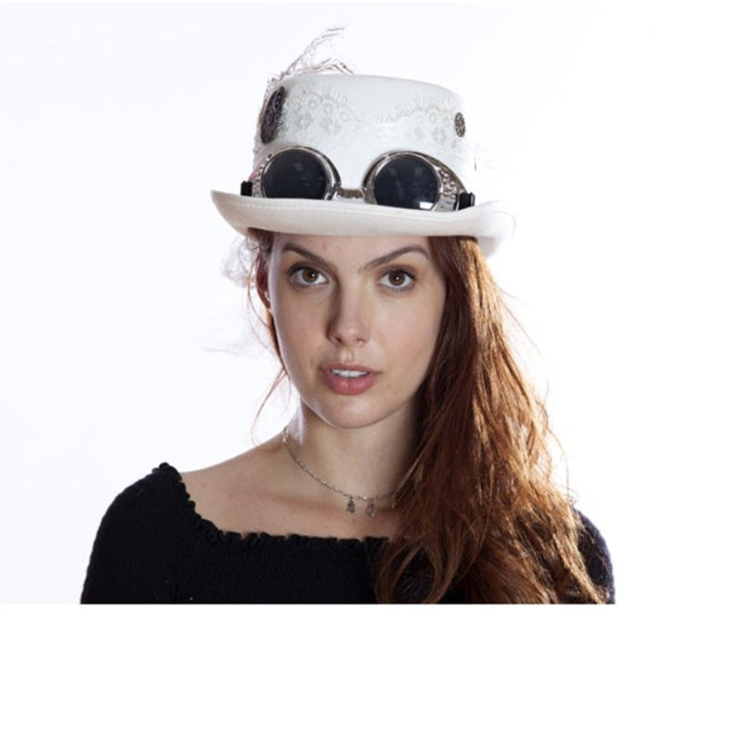 White Steampunk Top Hat