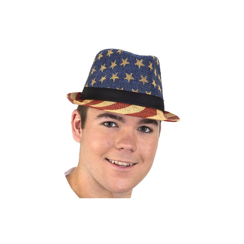 Star and Stripes Toyo Fedora with Black Band