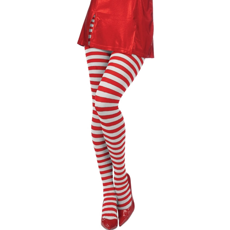 Red and White Striped Tights Adult