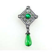 1920's Silver Rhinestone Brooch with Green Gemstones