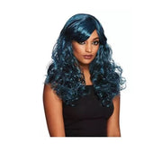 Gothic Seductress Curly Wig, Black and Blue