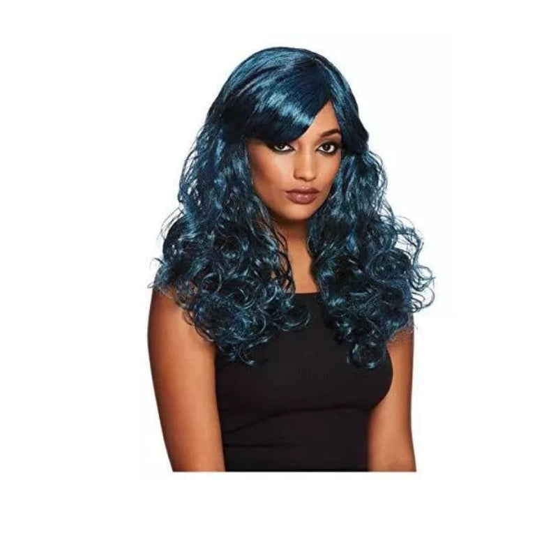 Gothic Seductress Curly Wig, Black and Blue