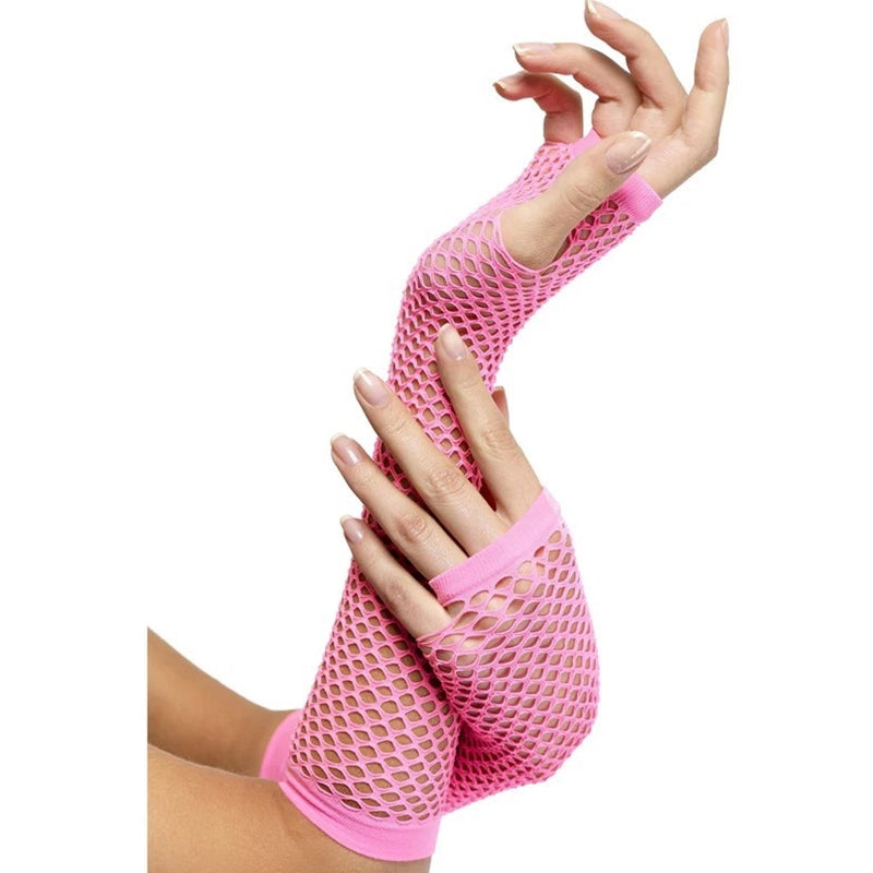 Long Pink Fishnet Gloves