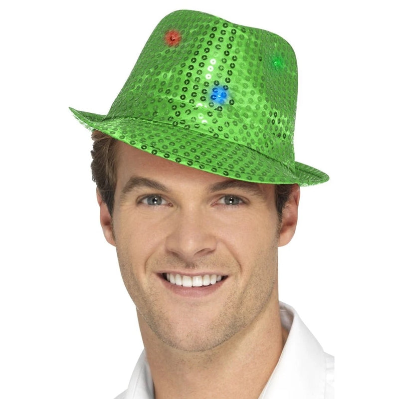 Green Light up Sequin Trilby Hat