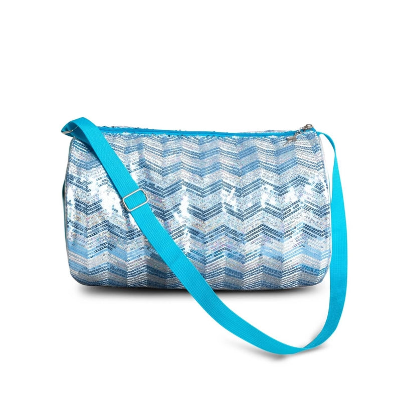 Chevron Barrel Bag Light Blue Sequin 