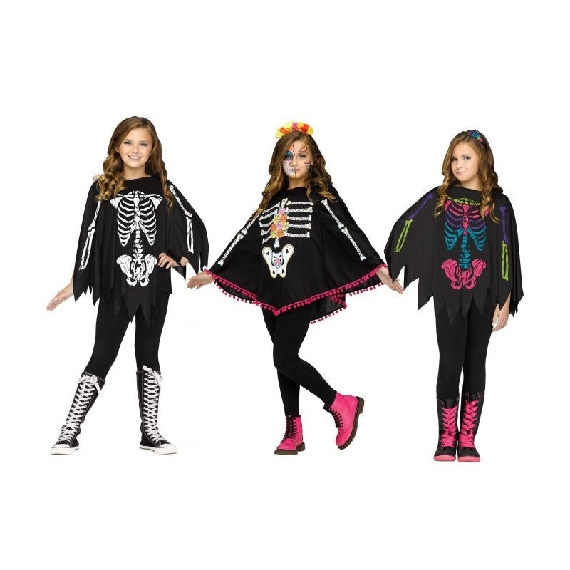 Color Skeleton Poncho Childs Assorted