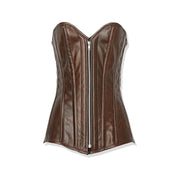 Distressed Faux Leather Corset Light Brown 