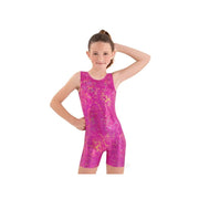 Kids Metallic Splatter Fuchsia Biketard 