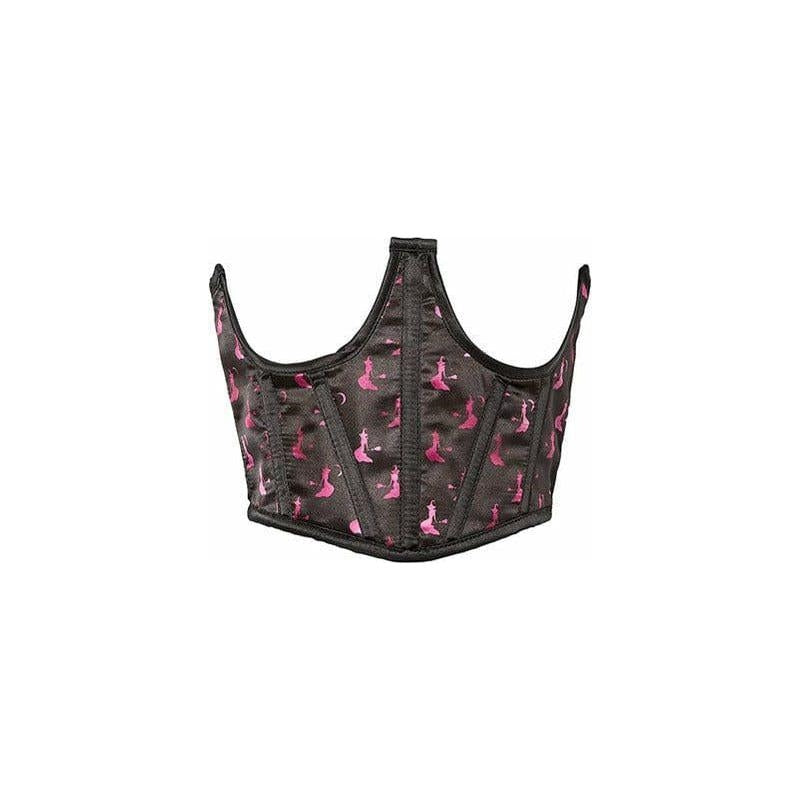 Satin Open Cup Cincher Black with Magenta Witches Adult