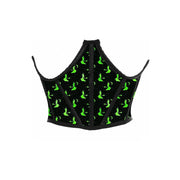 Satin Open Cup Cincher Black with Green Witches Adult