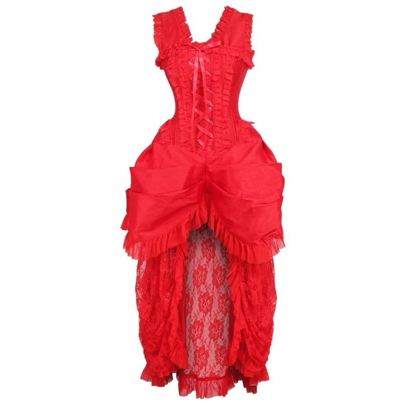Steel Boned Red Lace Victorian Bustle Corset Dress