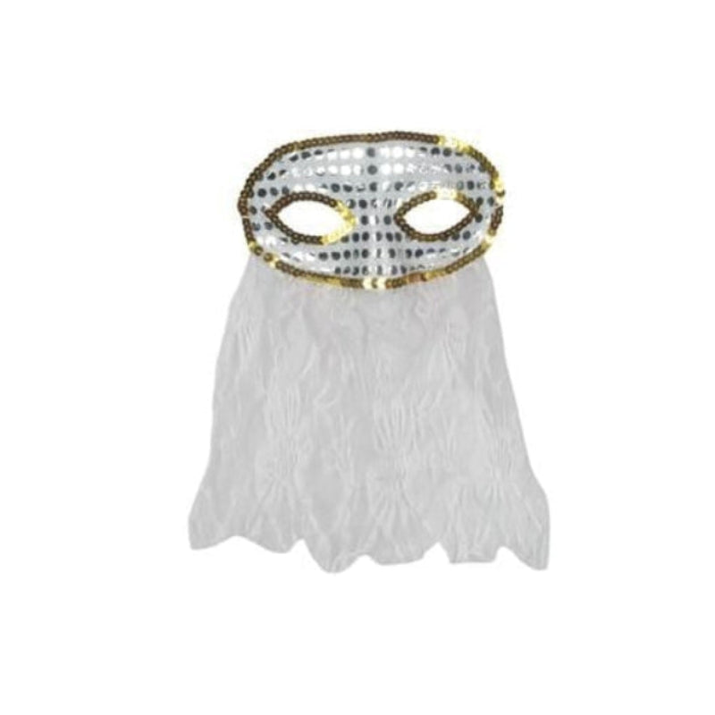 White Half Mask with Veil
