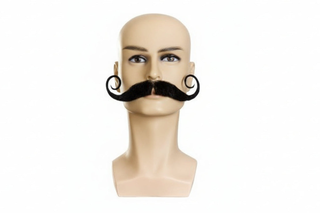 Human Hair Moustache Oversize Handlebar Black 