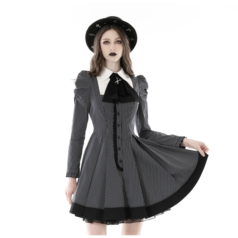 Black and White Striped Preppy Dress Adult