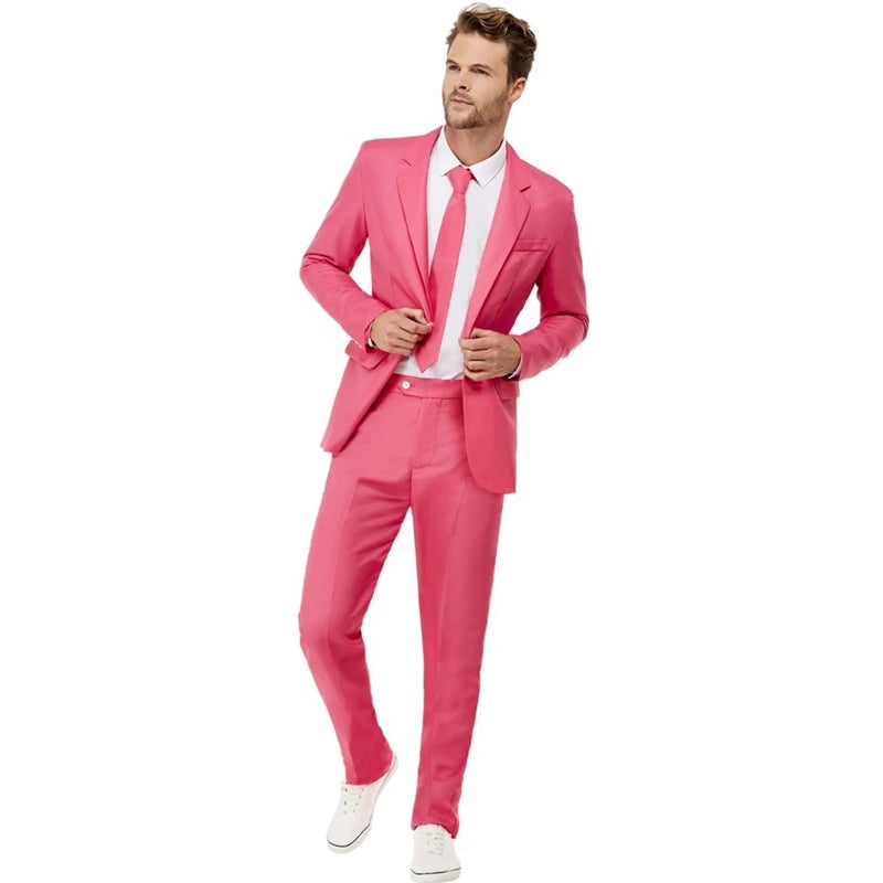 Solid Color Men's Suit Pink Size Large