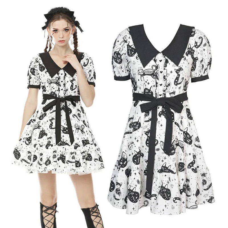 Magic Cat B&W Printed Dress Adult Large