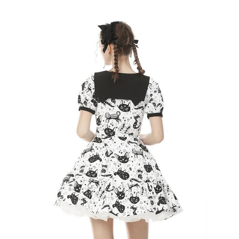 Magic Cat B&W Printed Dress Adult Large