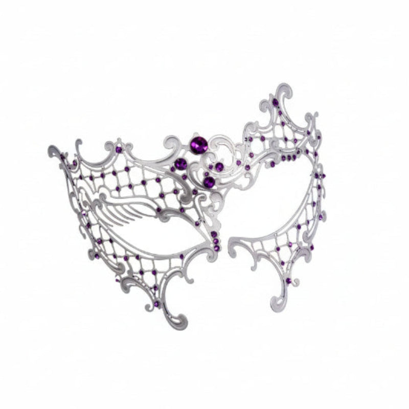 Lasercut Metal Mask White with Purple Gems 