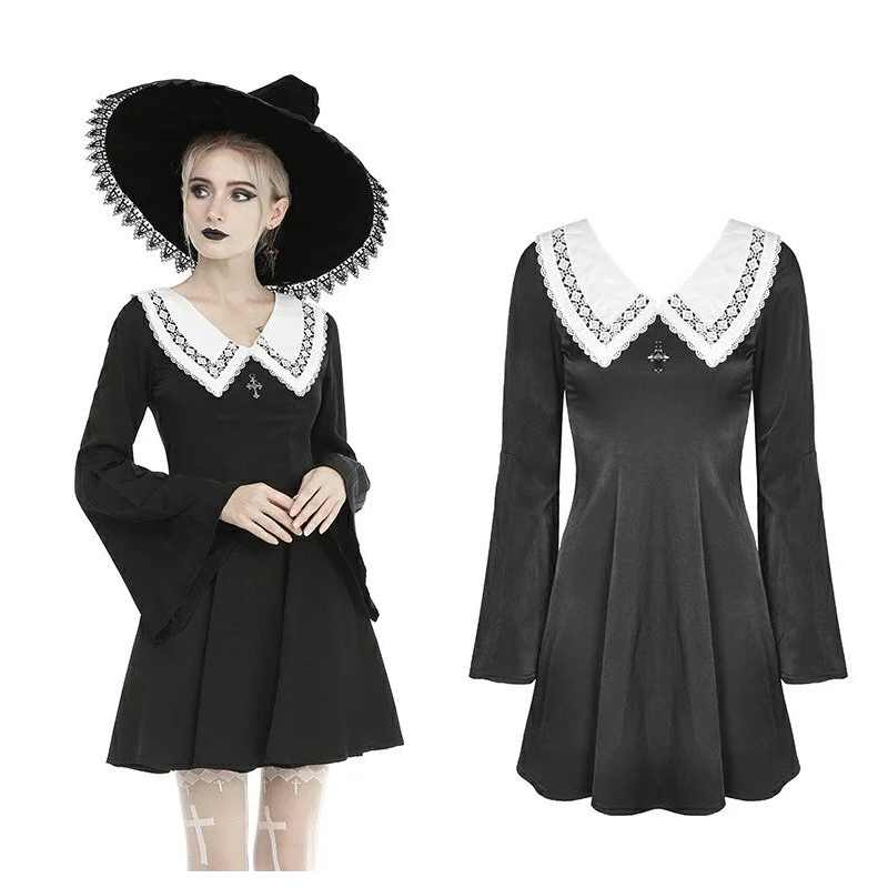 Goth Cross White Doll Collar Dress Adult