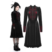 Gothic Vampire Black & Scarlet Velvet Dress Adult