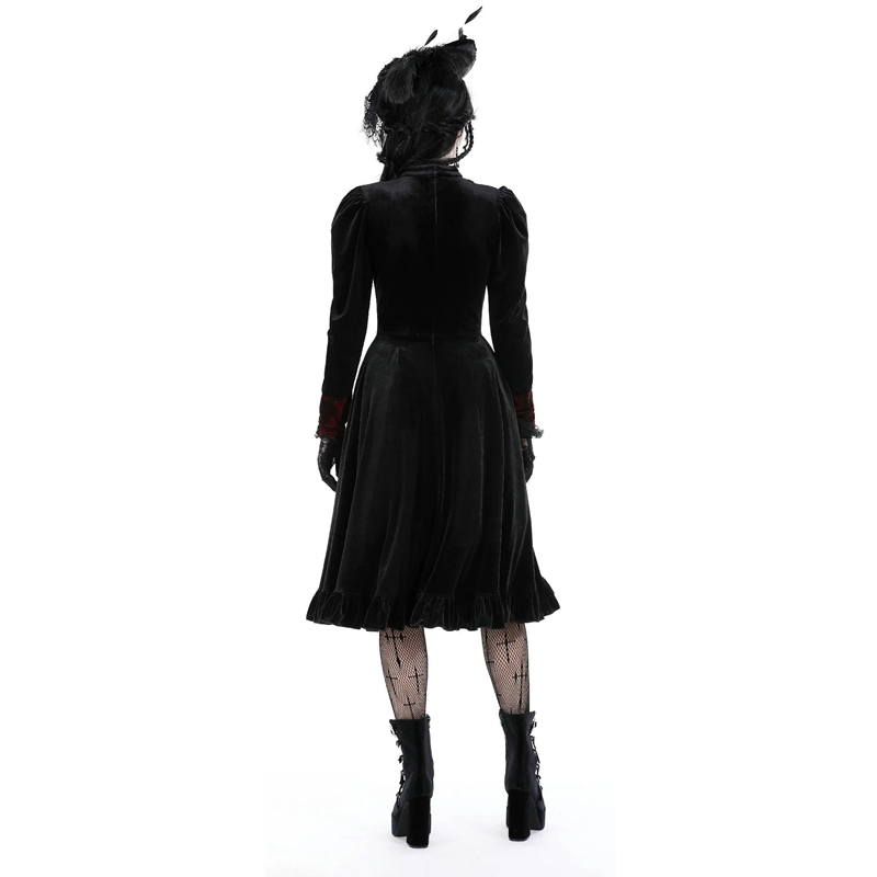 Gothic Vampire Black & Scarlet Velvet Dress Adult