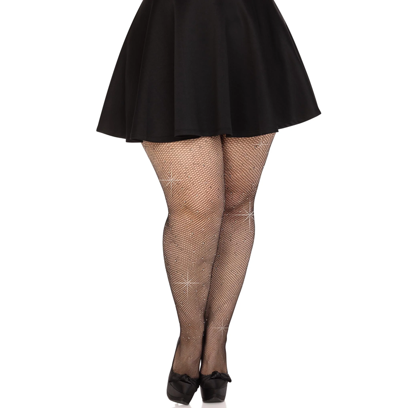 Plus Size Rhinestone Fishnet Tights