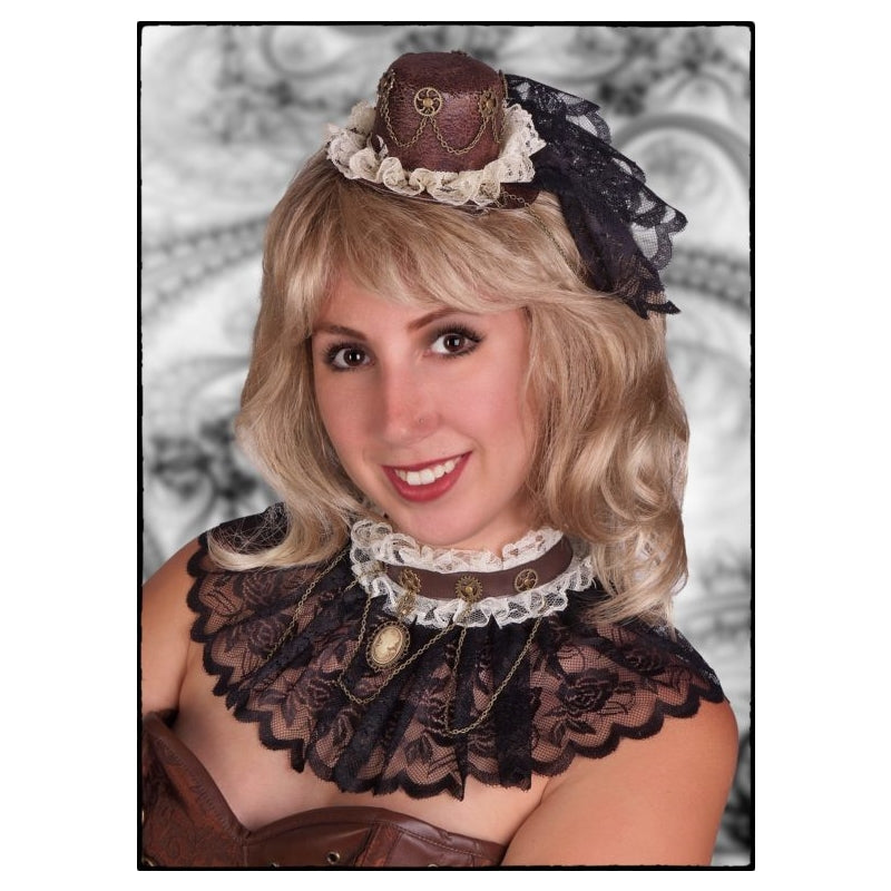 Steampunk Top Hat with Veil Brown/Cream