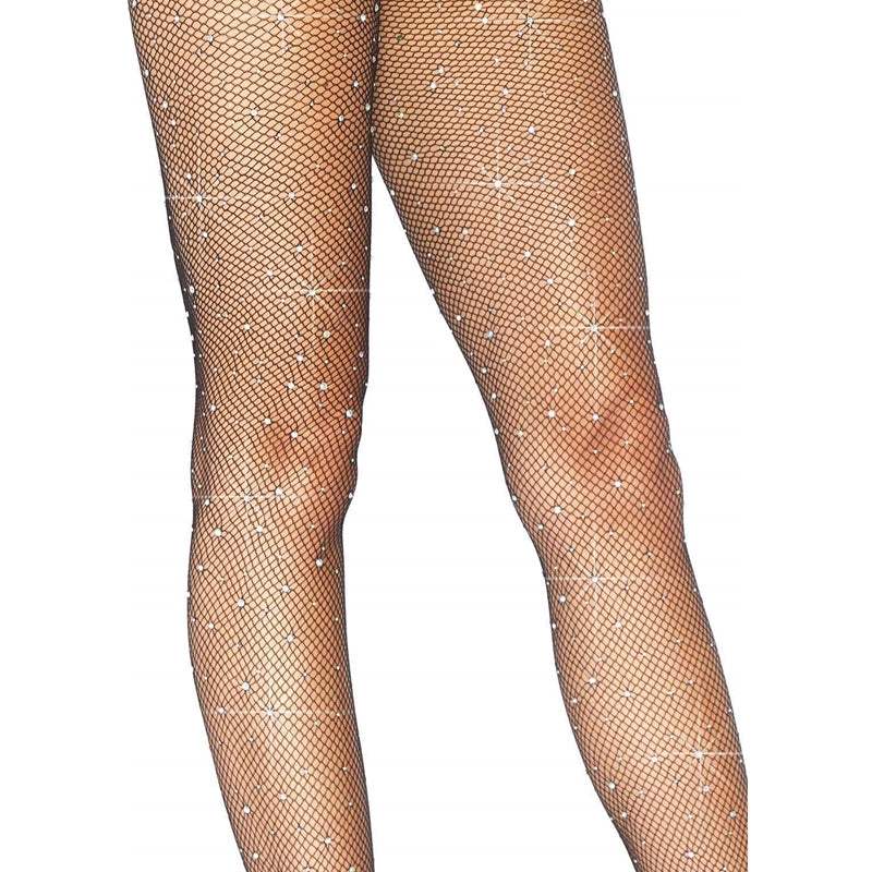Fishnet Tights Black with Crystals Adult