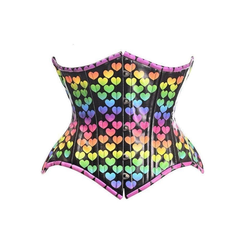 Rainbow Hearts Steel Boned Underbust Corset