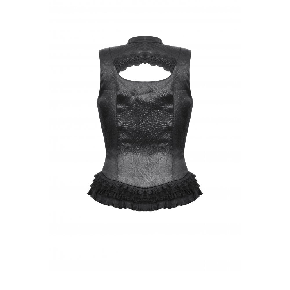 Gothic Black Lace Trim Tie-Up Top
