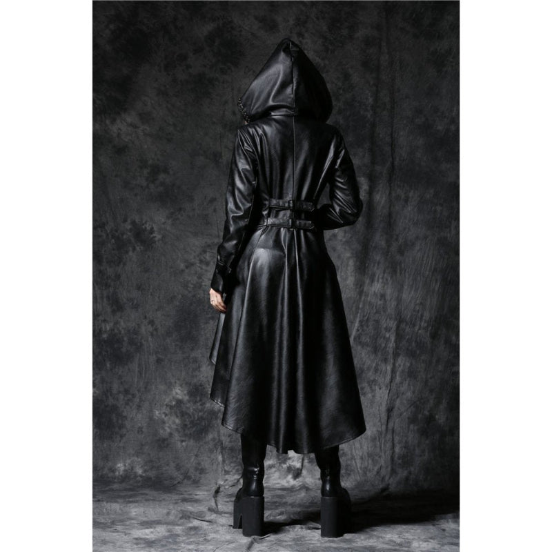 Gothic Leather Dovetail Robe Hooded Jacket