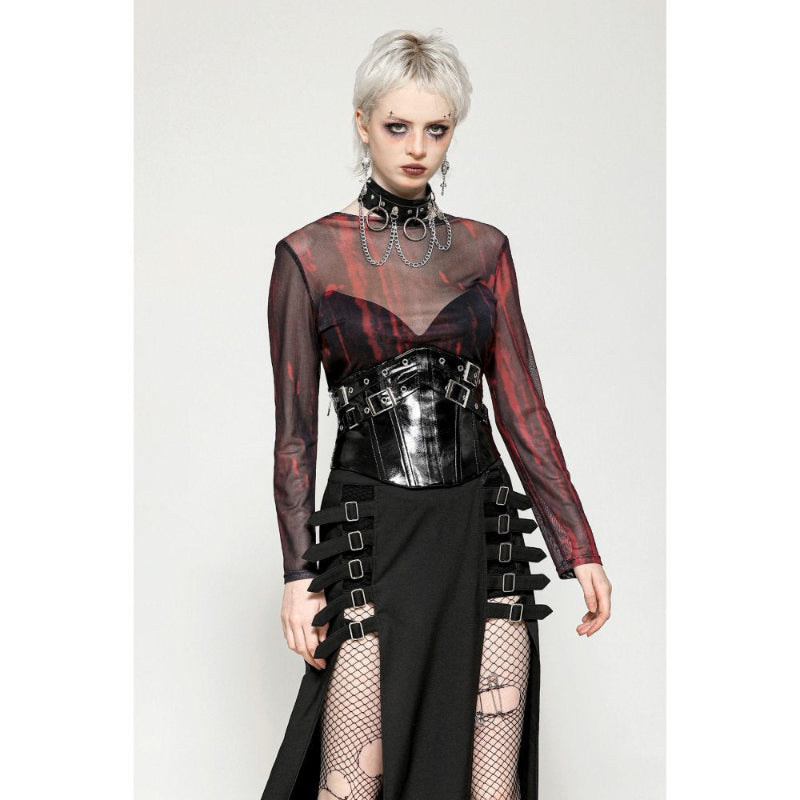 Black and Red Tie-Dye Mesh Adult Top