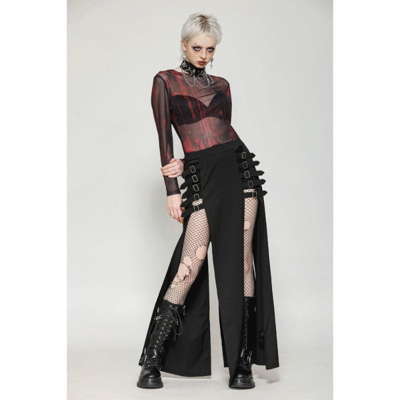 Punk Metal Black Slit Long Skirt