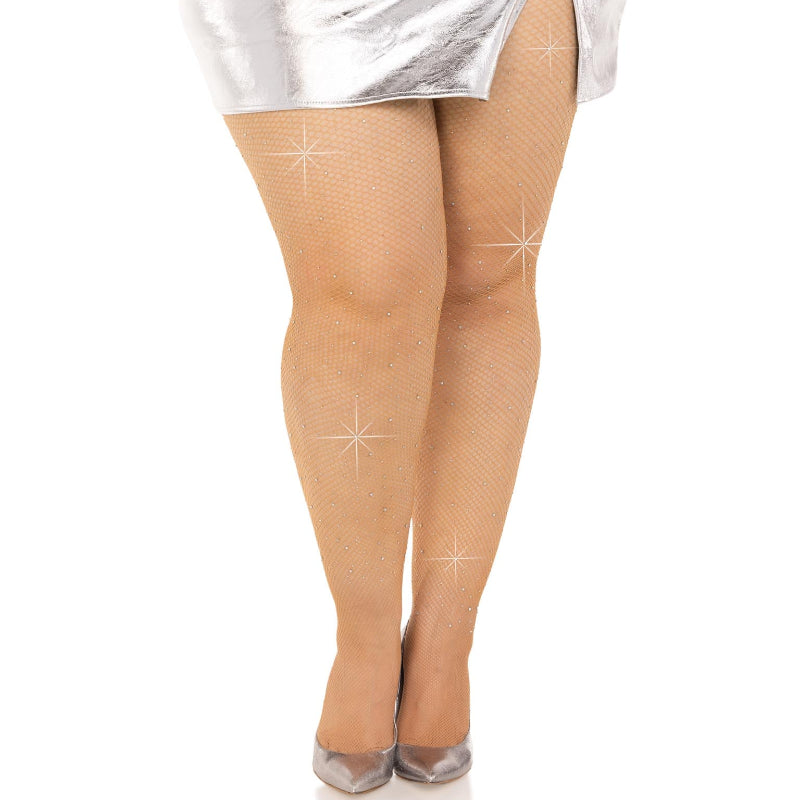 Plus Size Rhinestone Fishnet Tights w/Crystals