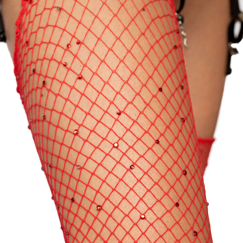 Plus Size Fishnet Rhinestone Stockings