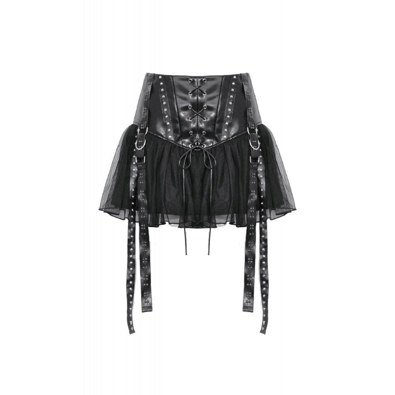 Punk Rebel Faux Leather Mesh Skirt