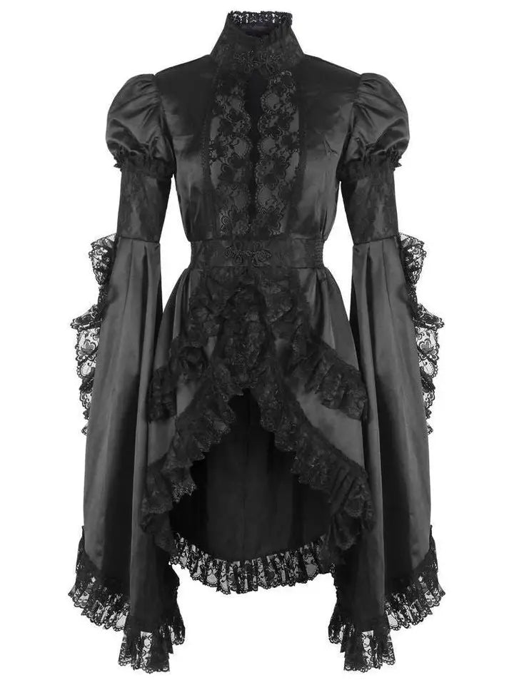 Black Satin & Lace Ruffled Jacket